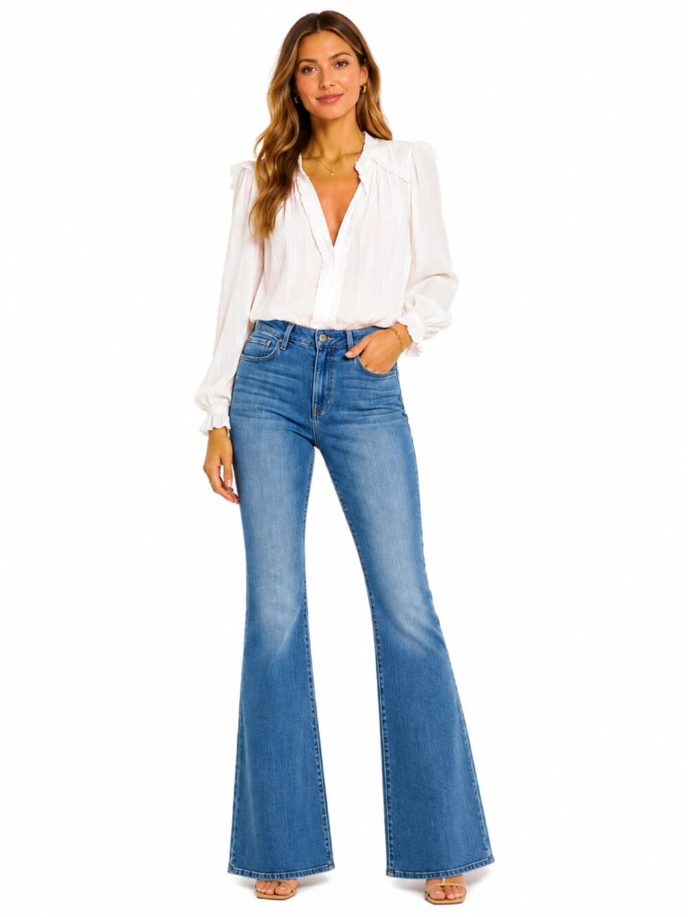 L'Agence Bell High Rise Flare Jeans in Atlantic Blue Bell Bottom Stretch Size 27